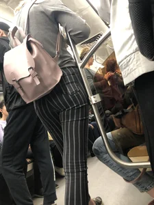 Sexy Booty in Striped Pants Subway Train Creepshot