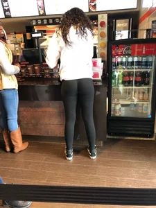Fit butt in leggings in a cafe creepshots