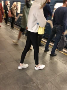 Skinny Legs And Flat Booty in Black Tights Subway Creepshots