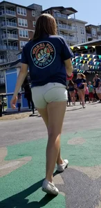 Bike rental girl in tan shorts with cute butt and great legs