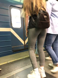 Skinny Girl in Leggings Subway Candid