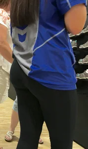 Shoe store employee with a nice ass in leggings and slight vtl