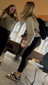 Tall Blonde College Girl In Black Leggings