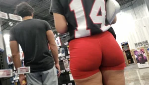 Thick blonde beautiful shape in red Shorts / Not OC