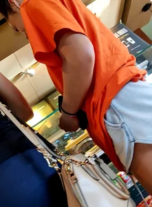 Starbucks girl showing some cheek in loose shorts