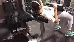 Sexy brunette gym girl in different leggings with a nice ass