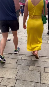Great see through blonde in yellow dress