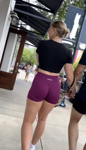 Tight Fit Blonde with Incredible Bubble Butt in Magenta Aurola Shorts