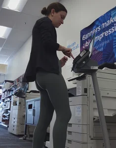 Green Lululemons Bent Over at Fedex
