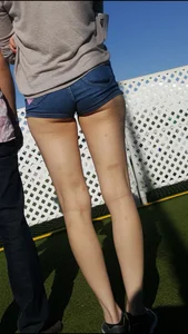 Tight Skinny Girl with Cheeks hanging out of jean short shorts OC!!