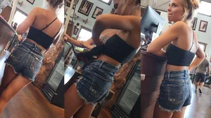 Hot Candid Girl in a Top And Fringed Denim Shorts Creepshots