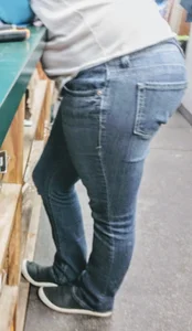 Chunky Candid Booty and Legs in Tight Blue Jeans Closeup Creepshot