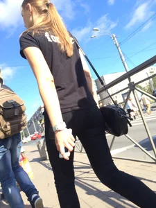 Sexy Butt in Black Jeans Public Bus Stop Creepshots