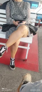 Girls with hot legs sitting in public places
