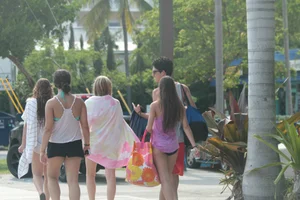 Sexy Florida beach bikini girls, some topless