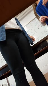 Girl in Leggings in College Classroom - Creepshot From Under the Table