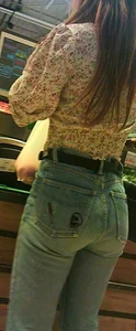 Sexy girl grocery shopping in jean with a nice ass