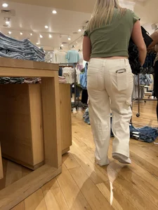 Blonde in white pants squatting and cleaning (oc)