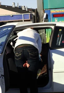 Some candid girls cleaning their cars in jeans and some showing ass crack