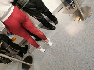 Nice ass in tight red leggings shopping