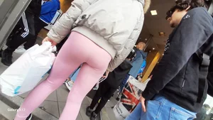 Blonde teen in pink leggings