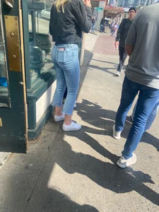 Blonde in tight jeans