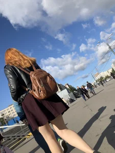 Ginger Girl in a Skirt With Hot Skinny Legs Walking Up the Stairs Street Creepshots