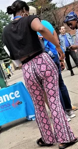 Ebony babes in pink patterned and black leggings with nice asses