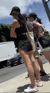 Skinny Chinese in lululemon shorts, leggy