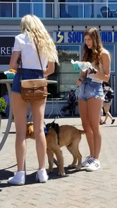 Blonde and Brunette friends in TINY jean shorts! [OC]
