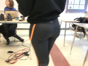 Candid Booty in Tight Pants Classroom Closeup Photo