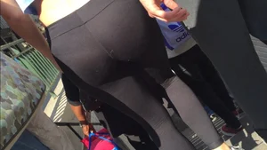 Thin Girl in Tights And a Blue Top - Street VPL Creepshots Collection