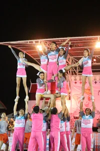 Bunch of athletic Thai cheerleaders at a competition