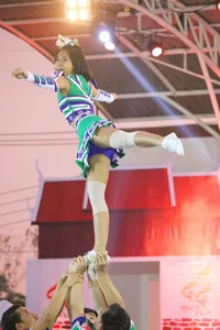 Bunch of athletic Thai cheerleaders at a competition