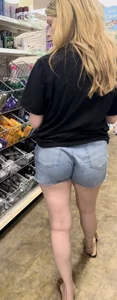 Tight ass blonde eating jean shorts