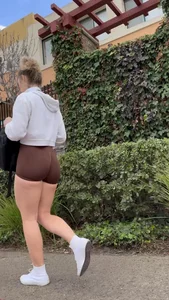 Beautiful Blonde PAWG  In Brown bike shorts walking to class (Not OC)