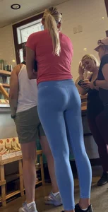 Thick blonde with thick ass in  blue yoga pants