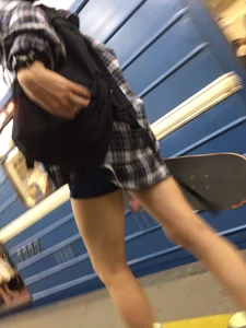 Hot Legs with a Tattoo in Subway Candid Closeup