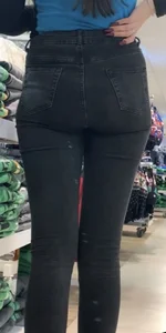Brunette shop worker with bubble ass in jeans