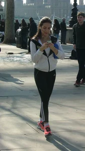 Girl with a nice booty out for a walk in tight Adidas leggings