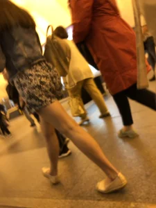 Girl in Short Dress with Cute Skinny Legs Hot Subway Candid