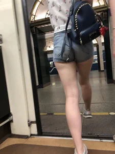 Cute And Slightly Awkward Tall Teen Girl in a Top and Denim Shorts Subway Train Candid Photos