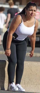 Busty curvy Latina girl in Nike Pro leggings
