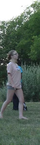 Nerdy blonde teen plays in tight short shorts