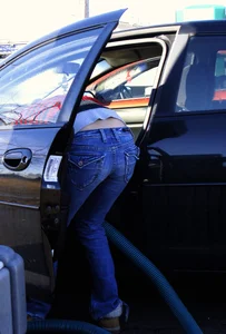 Some candid girls cleaning their cars in jeans and some showing ass crack