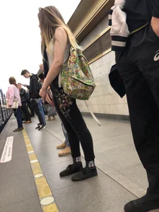 Cute Skinny Girl Tight Jeans Closeup Candid in Subway