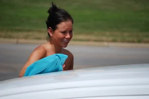 Various sexy girls at car washes in bikinis