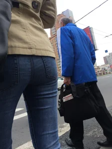 Sexy Little Booty And Long Skinny Legs in Tight Blue Jeans City Crosswalk Creepshots Collection