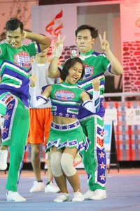 Bunch of athletic Thai cheerleaders at a competition
