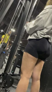 Tall Gym Blonde In Black Shorts (Bends Over)